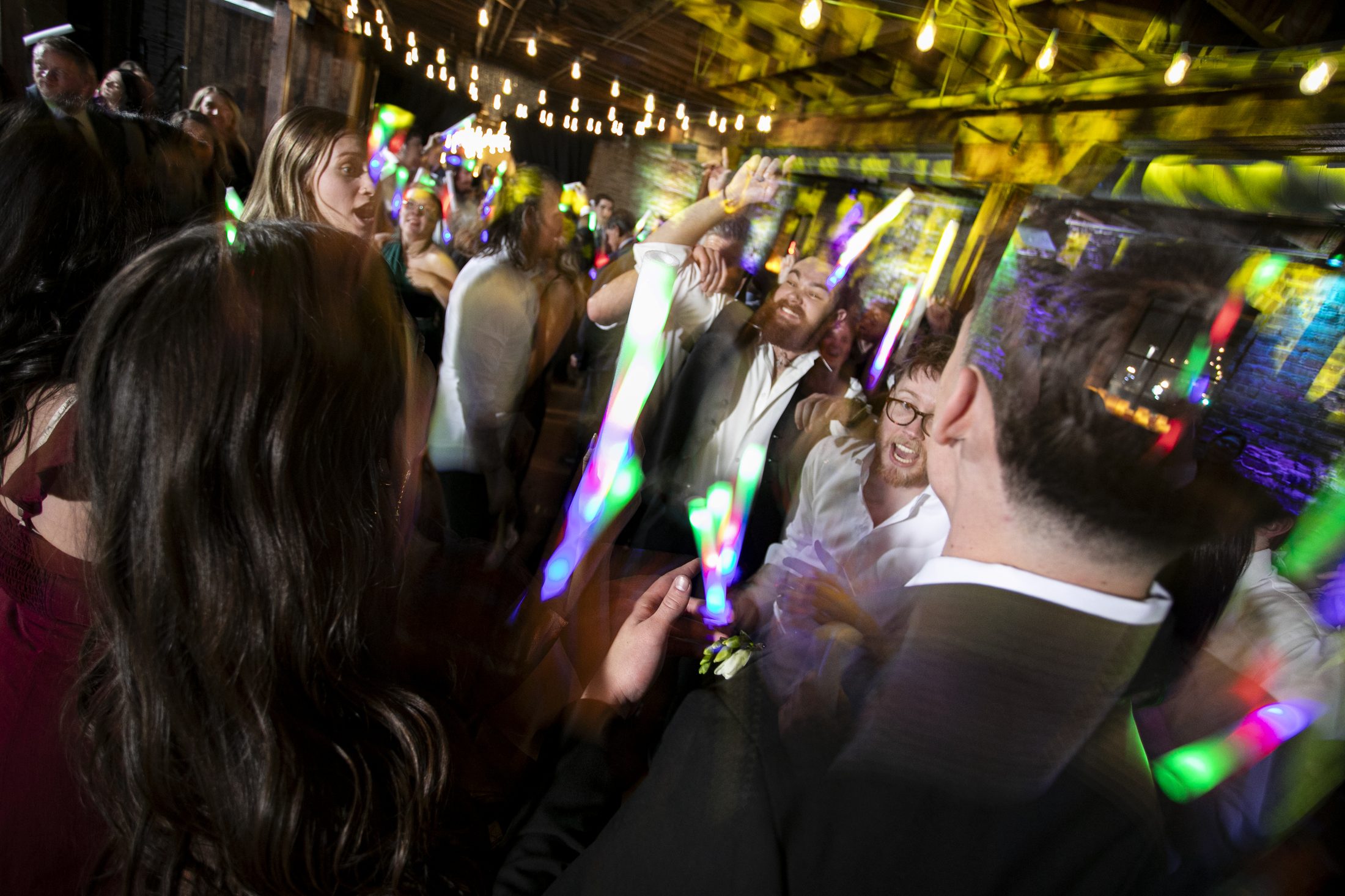 Wedding dance floor with lights